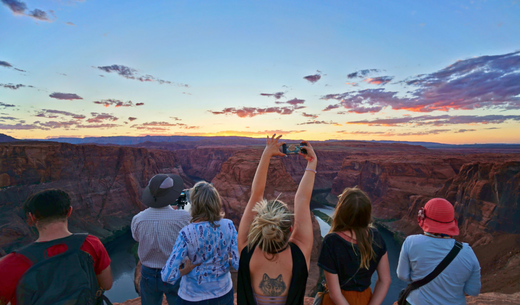 A group of people stood in the grand canyon