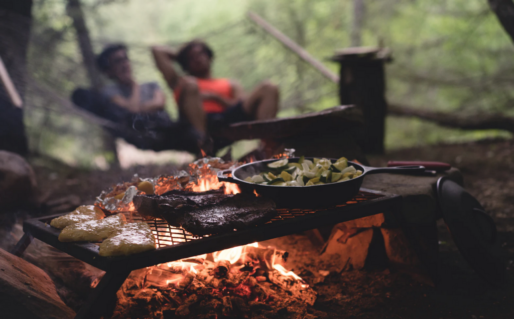 cooked food over a campfire 