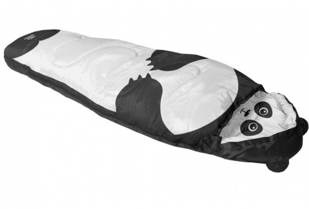 A sleeping bag with a panda printed on it