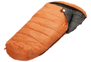 An orange and black sleeping bag