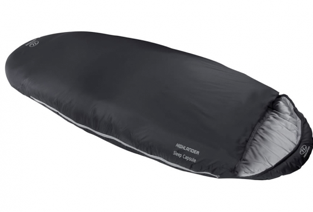 A black oval shaped sleeping bag