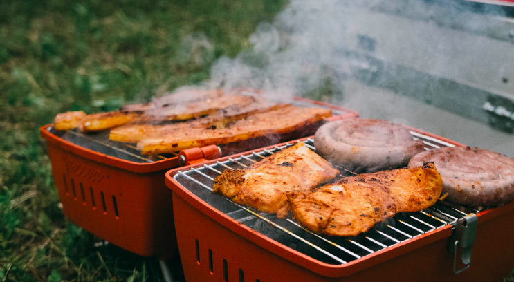 Food sizzling on a barbecue