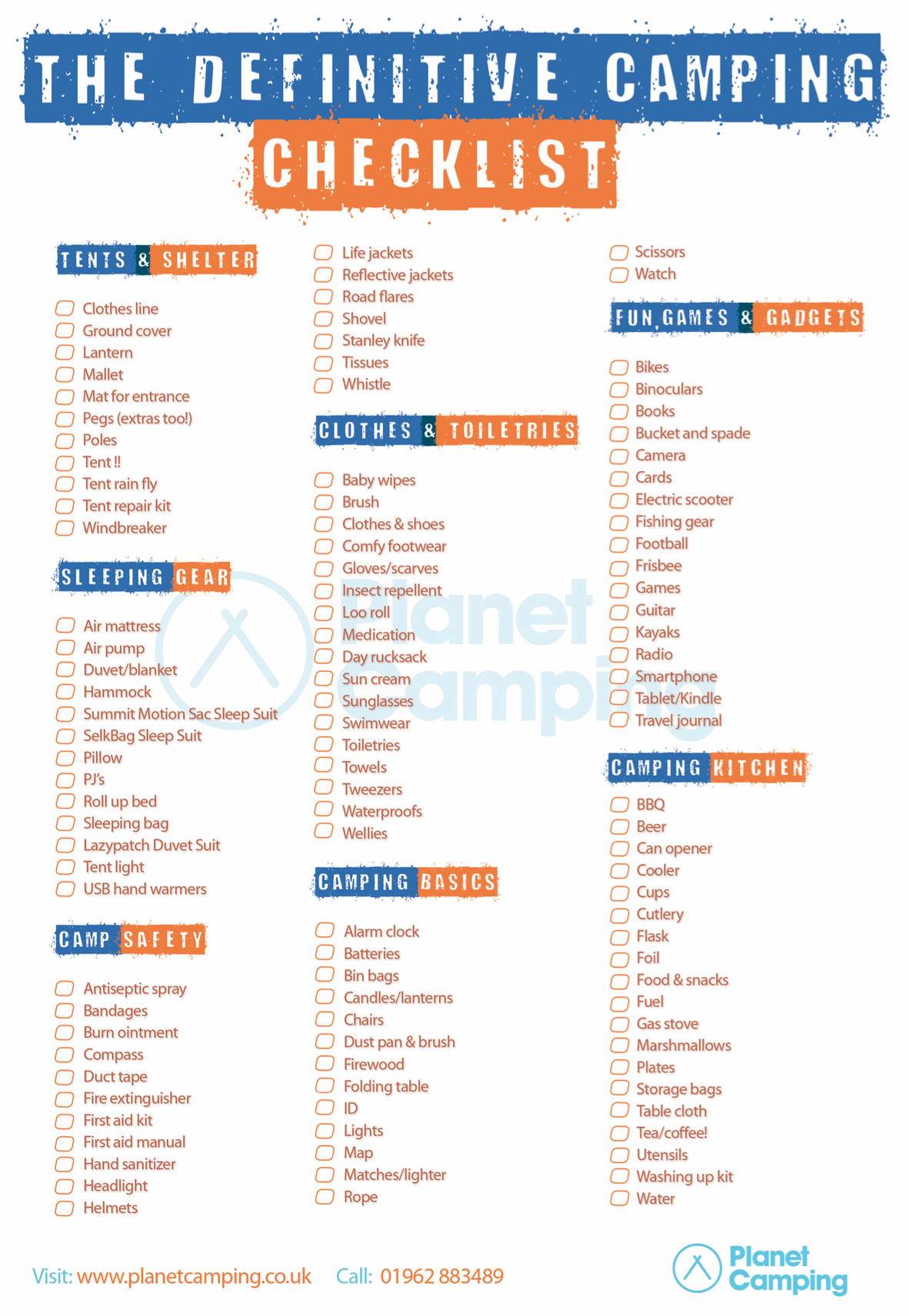 Printable Camping Check List