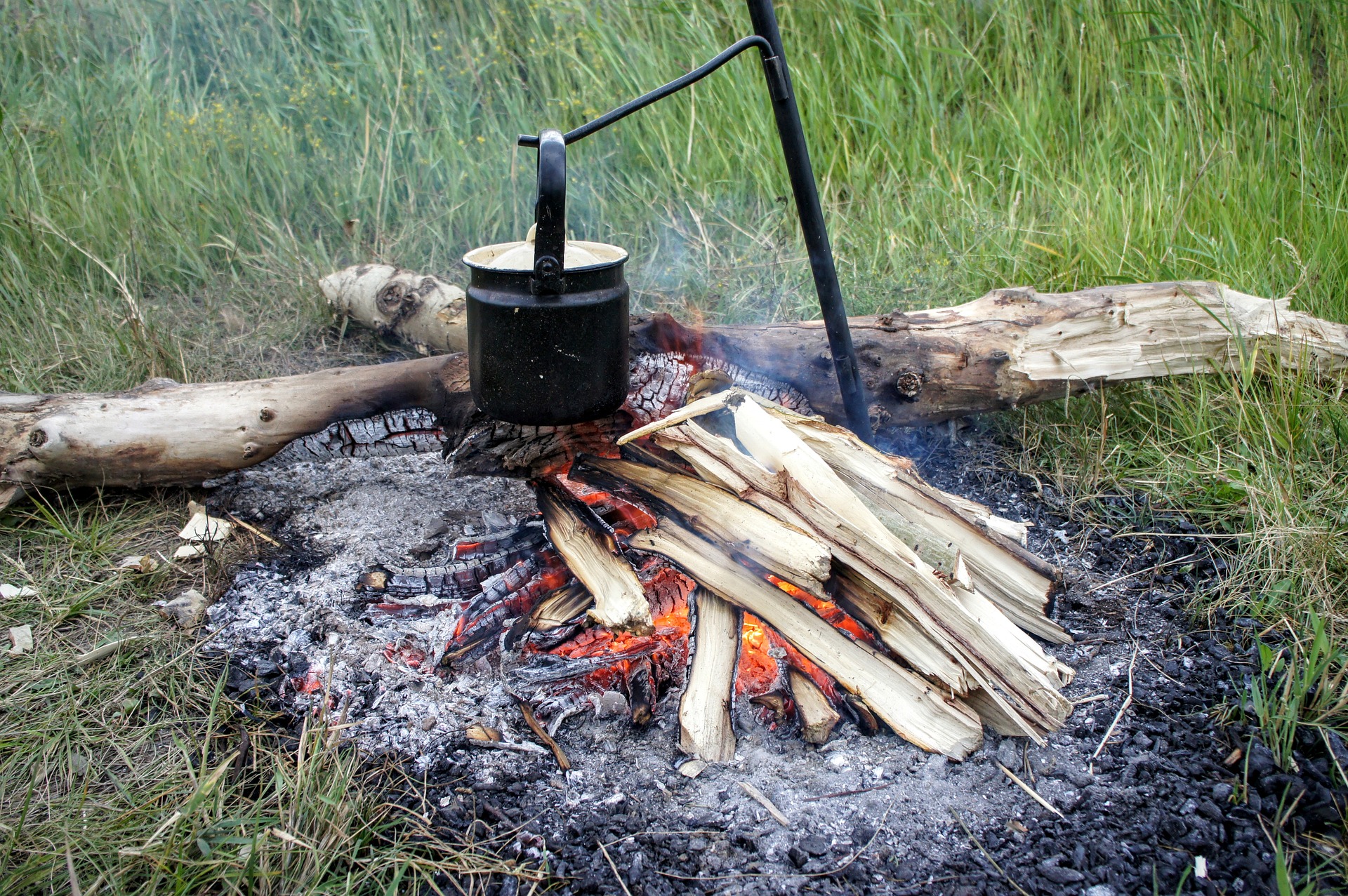 cooking food on an open fire