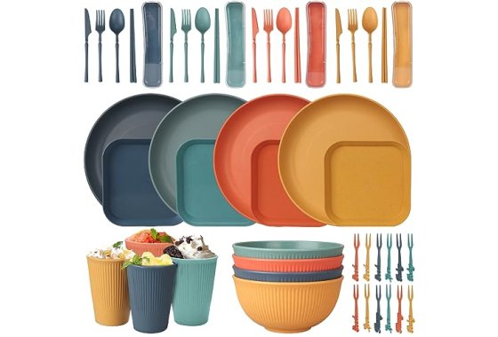 48pcs Unbreakable Dinnerware Sets for 4 People, Camping/Picn