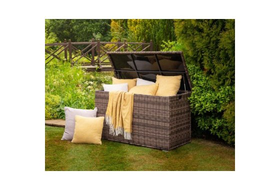 Outdoor Rattan Garden Storage Box in Truffle Brown - Rattan