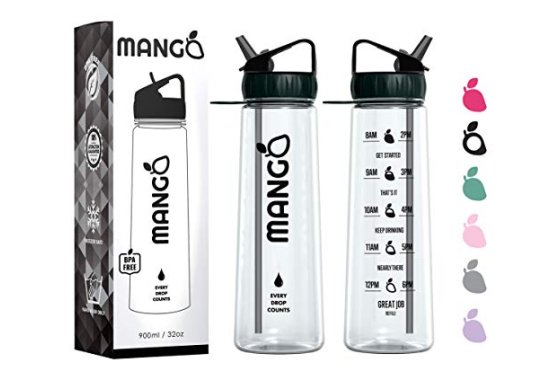 Mango Motivational Water Bottle With Straw and Times To drin