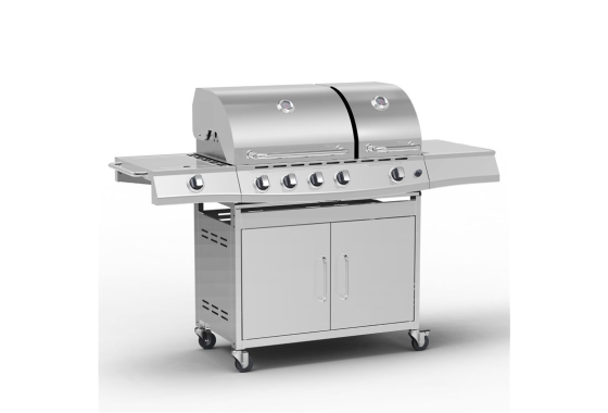 BillyOh Dallas Silver 5 Burner Gas BBQ Grill with Side Burne