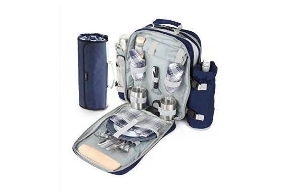 2 Person Super Luxury Deluxe Picnic Backpack Hamper in Navy 