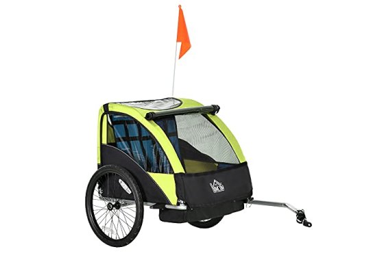 HOMCOM Child Bicycle Trailer Foldable 2-Seat Baby Transport 