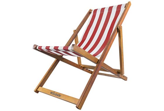 Woodside Traditional Folding Beach/Garden Wooden Deck Chair 