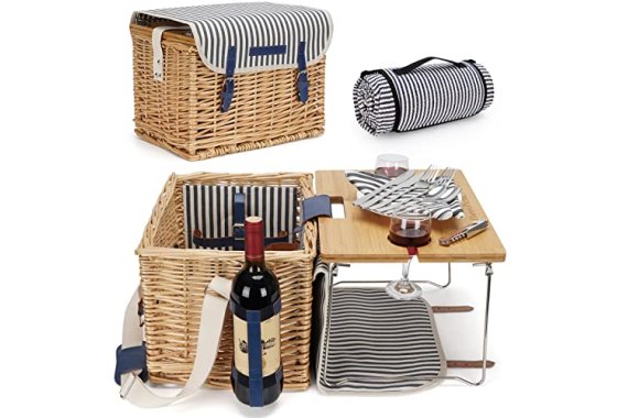 Wicker Picnic Basket for 2, 2 Person Picnic Set, Willow Hamp