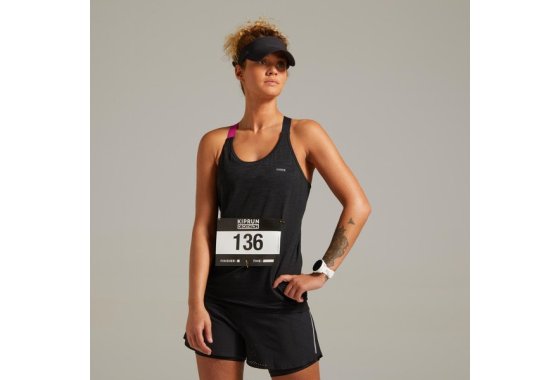 Kiprun Care Running Tank Top With Built-in Bra - Black/pink