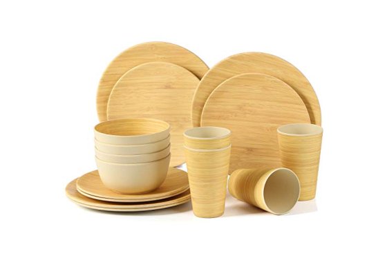 LEKOCH 16-Piece Bamboo Dinnerware Set for 4 Includ 4 Dinner 