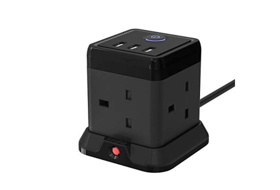 Cube Extension Lead with 3 USB Slots 13A 3250W Hulker 4 Gang