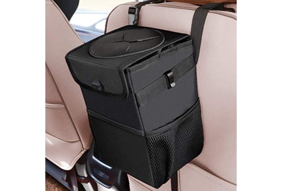 Car Bin, Winzwon Car Trash Can with Lid and Storage Side Poc