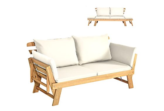 COSTWAY Outdoor Sofa Bed, 3 in 1 Convertible Cushioned Loves