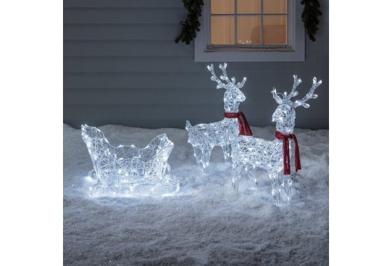 Reindeer & Sleigh Battery Acrylic Christmas Figure