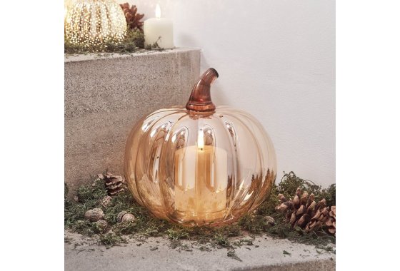 Amber Glass Pumpkin Decoration & TruGlow® Candle Bundle