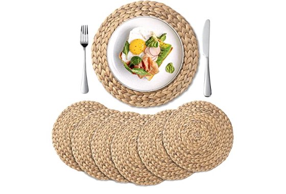 YANGQIHOME 6 Pack, Round Woven Placemats, Natural Water Hyac