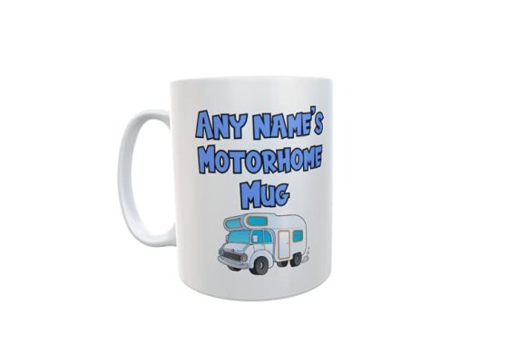 Personalised Motorhome Mug Gift - Custom Name Blue Text - Ni