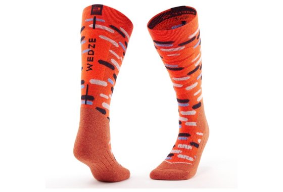 Children's Ski And Snowboard Socks 100 - Orange Patterned