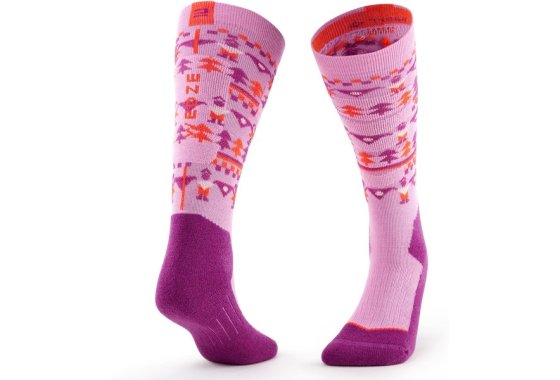 Children's Ski And Snowboard Socks 100 - Pink Patterned