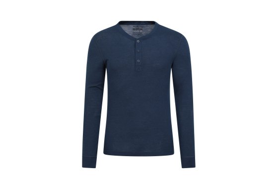 Henley Mens Merino Thermal Top - Navy