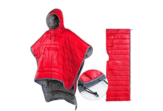 Sleeping Bag Cloak Winter Camping Poncho Wearable hooded Bla