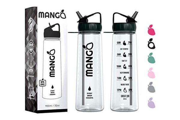 Mango Motivational Water Bottle With Straw and Times To drin