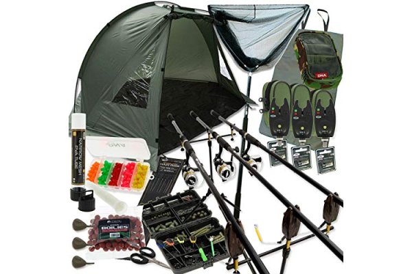 DNA Complete Carp Fishing Set up with Shelter Bivvy Rods Ree