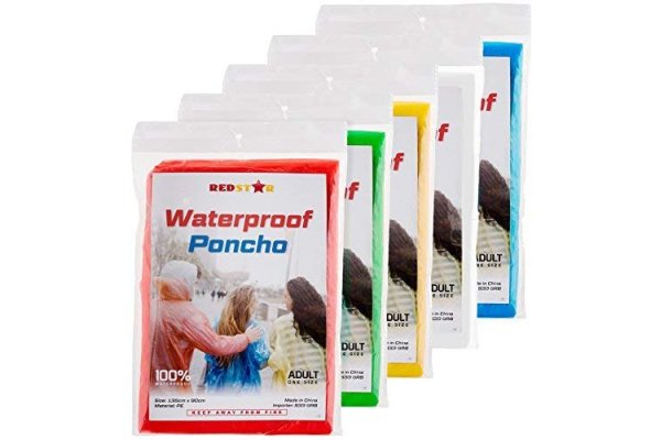 5 Pack of Waterproof Poncho, Unisex Adult Size Disposable Ra