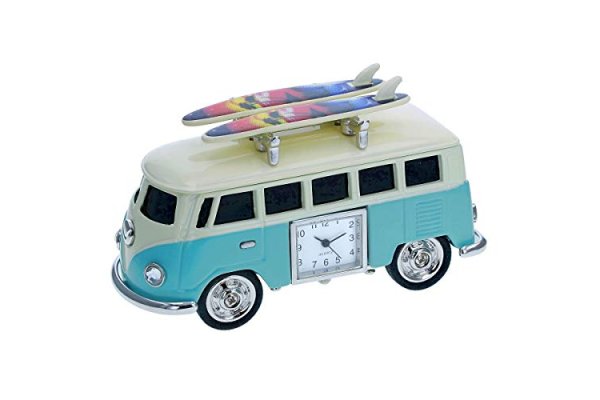 VW Surf Camper Van Miniature Novelty Clock In Light Blue And