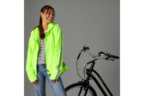 500 Women's Hi-vis Day & Night City Cycling Rain Jacket