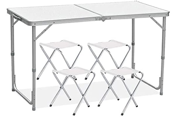 Rainberg Camping Table Set with 4 Chair, Outdoor Indoor Use 