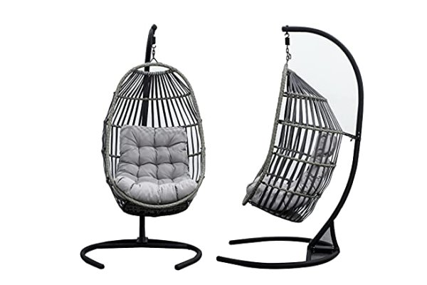 Folding Rattan Swing Egg Chair With Stand Indoor Patio Outdo