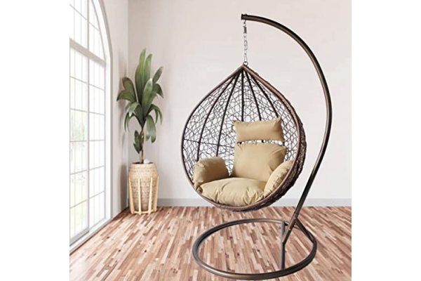 Hortus Large Brown Hanging Rattan Swing Patio Garden Chair W