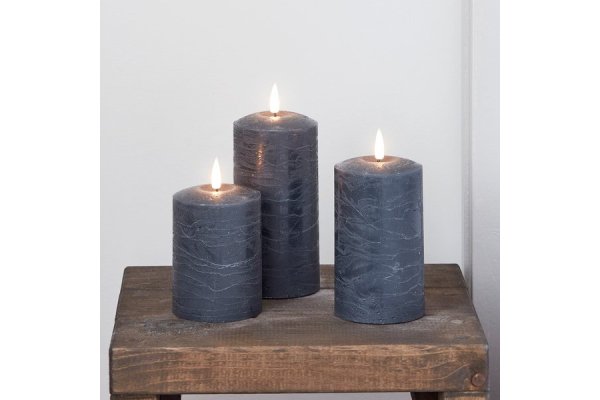 TruGlow® Dark Grey Distressed LED Pillar Candle Trio