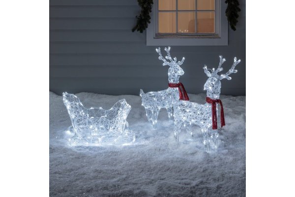 Reindeer & Sleigh Battery Acrylic Christmas Figure