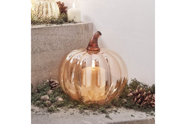 Amber Glass Pumpkin Decoration & TruGlow® Candle Bundle