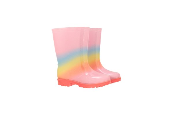 Rainbow Glitter Kids Wellies - Purple