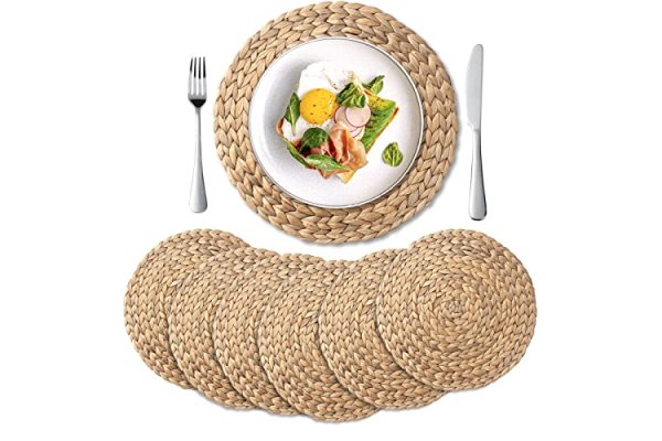 YANGQIHOME 6 Pack, Round Woven Placemats, Natural Water Hyac