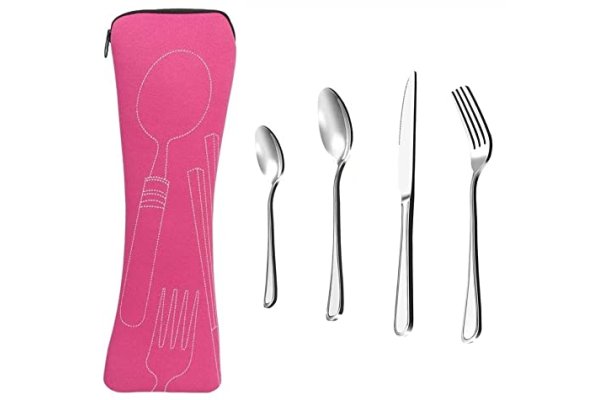 Voarge 4 Pcs Cutlery Set with Portable Pouch Case, Silverwar