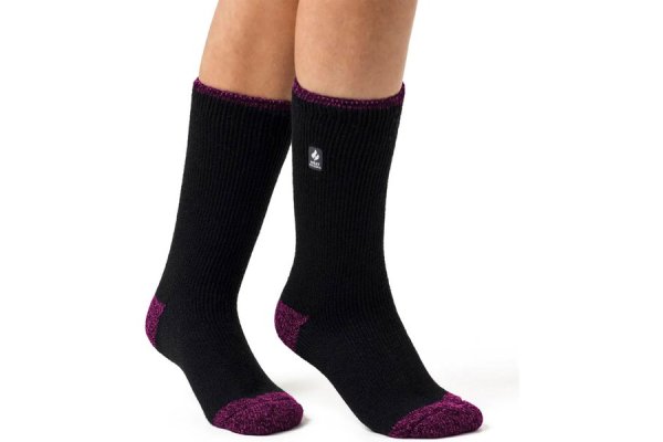 Heat Holders Womens Original Heel and Toe Socks (Black/Berry