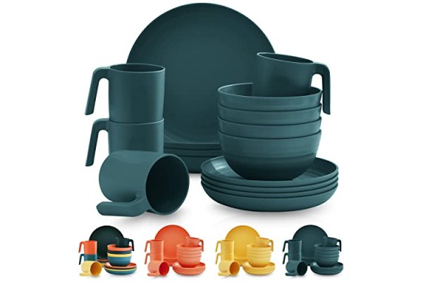 Kyraton Plastic Dinnerware Set of 16 Pieces, Unbreakable and