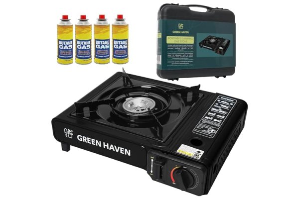 GREEN HAVEN Black Portable Camping Stove with Cary Case & 4 