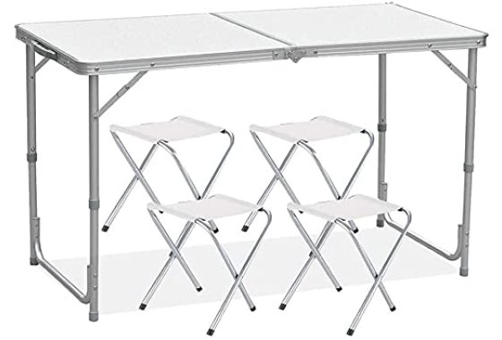 Rainberg Camping Table Set with 4 Chair, Outdoor Indoor Use 