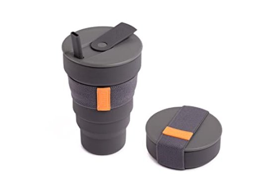HUNU Collapsible Coffee Cup with Lid and Straw - BPA Free Fo
