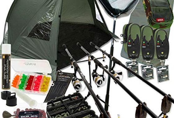 DNA Complete Carp Fishing Set up with Shelter Bivvy Rods Ree