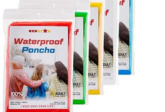 5 Pack of Waterproof Poncho, Unisex Adult Size Disposable Ra
